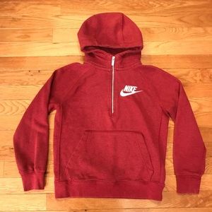 Boys Size M Deep Red Nike 1/4 ZIP Hoodie